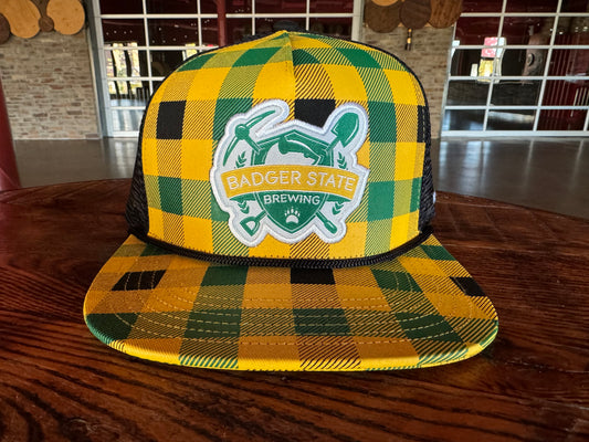 Flat Brim Plaid Green/Yellow Cap