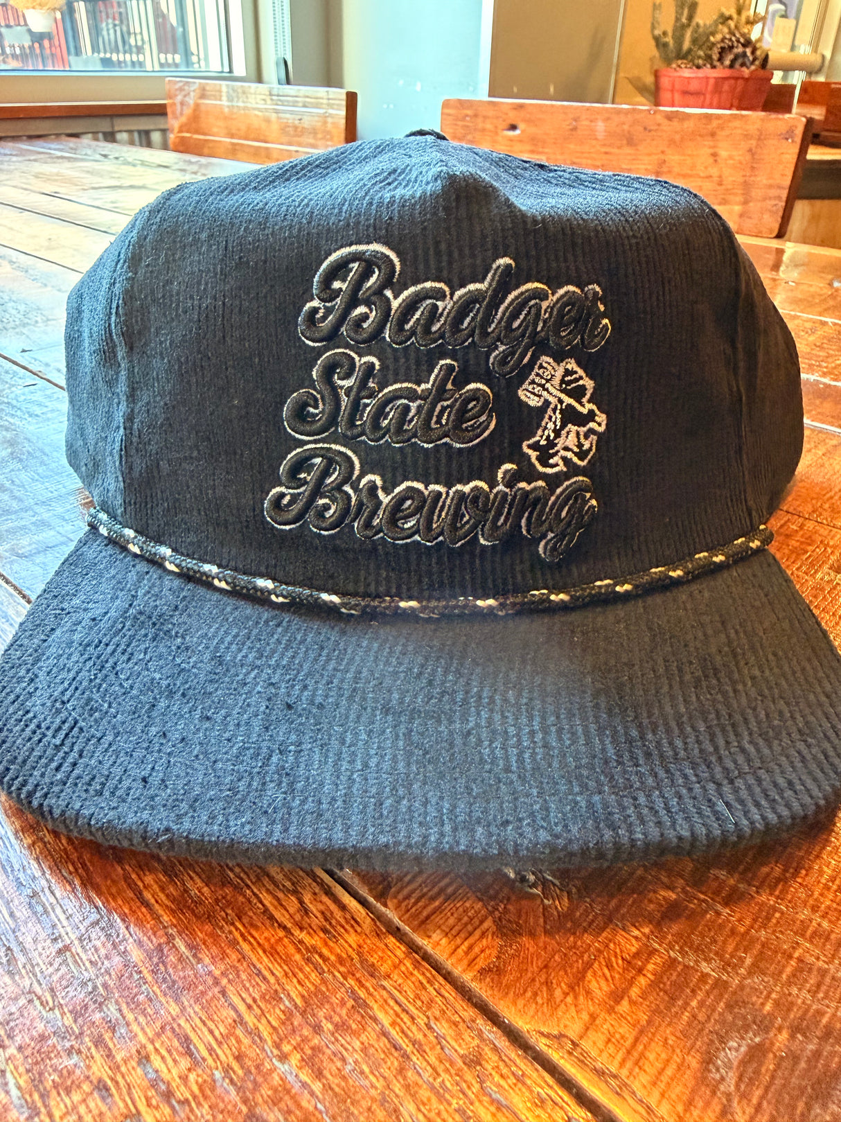 Embroidered Corduroy 5-Panel Snapback Cap