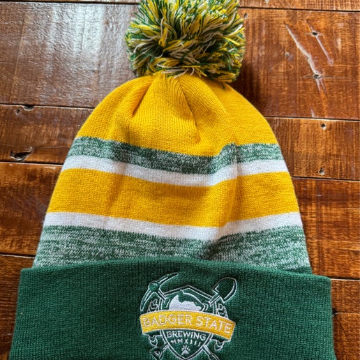 Green & Gold Winter Pom Beanie